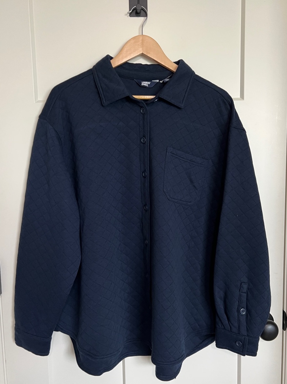 Lands’ End Navy Quilted Button-Up Utility Jacket